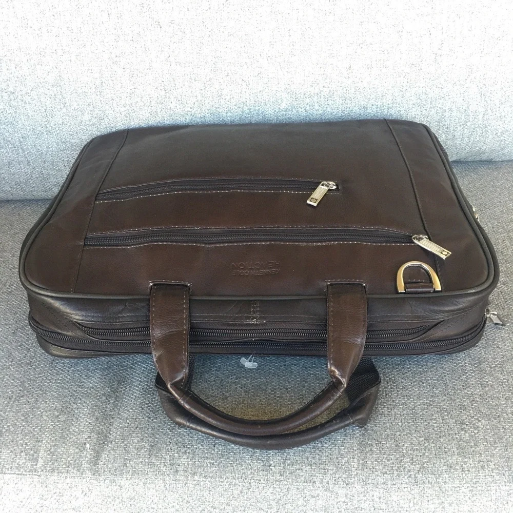Vintage Kenneth Cole Laptop Bag Briefcase Brown Pebbled Leather 7 Compartments